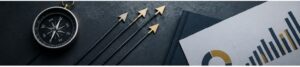 Compass, growth arrows, and financial charts representing the process of choosing the right fractional CFO.