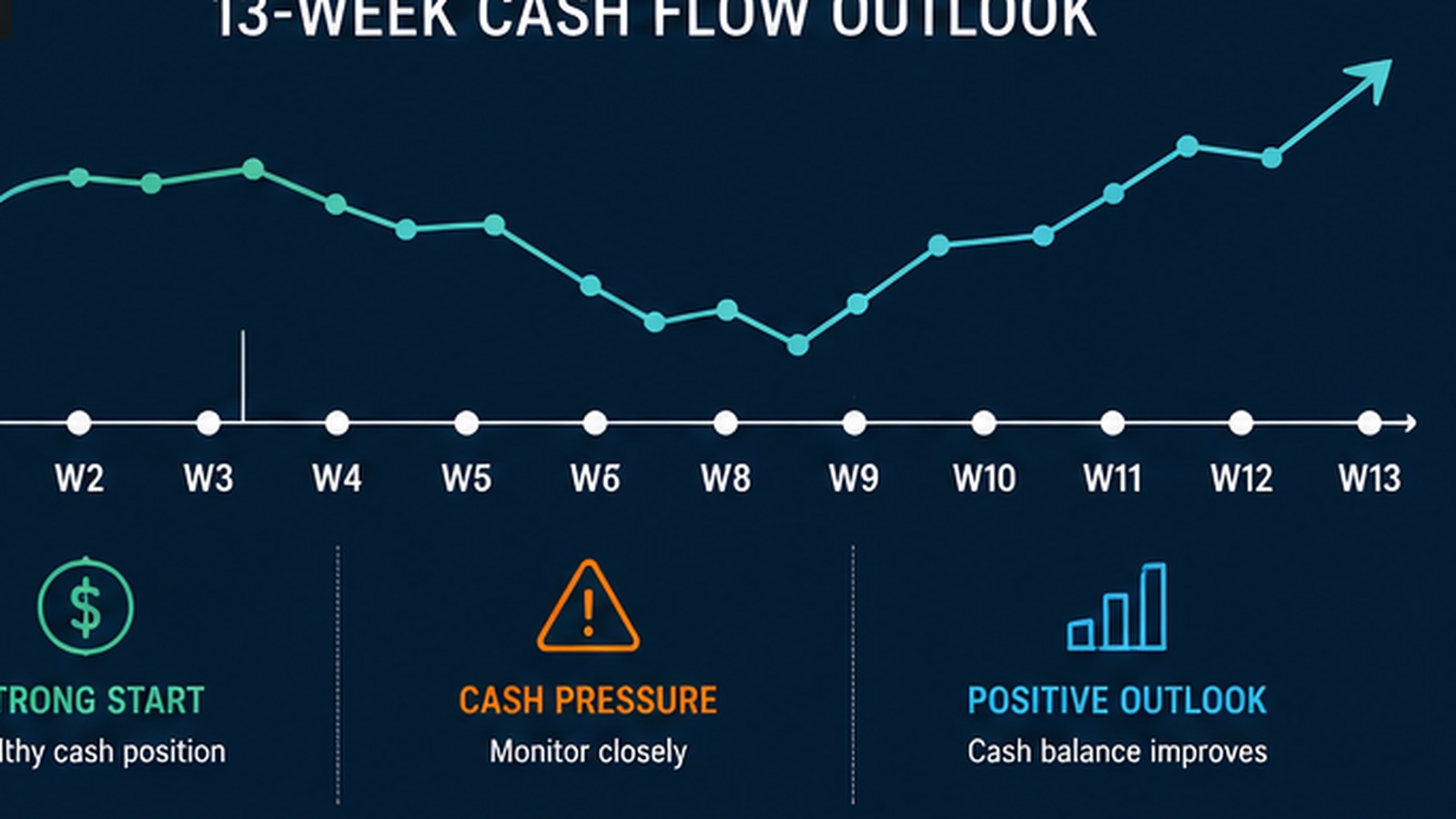 13-Week Cash Flow Forecast for Business Owners 13-week cash flow forecast showing projected cash position and financial trends