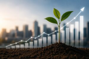 Fractional CFO for small business represented by financial growth charts and a growing business